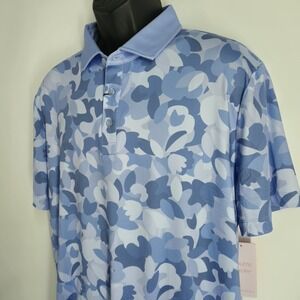 REDVANLY Fleurs Polo Shirt Men's Size XL Blue Lavender Camo Floral Luxury